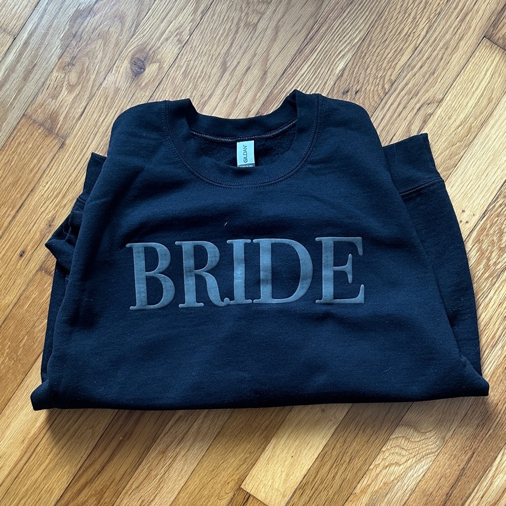 Gildan Black Crewneck Sweater with Bride Design